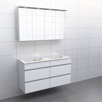 Vit med aluminiumgrepp Källa Vila 120 cm dubbel, Spegelskåp, Nej