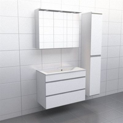 Vit med aluminiumgrepp Källa Vila 90 cm, Spegelskåp, Ja + 30 cm