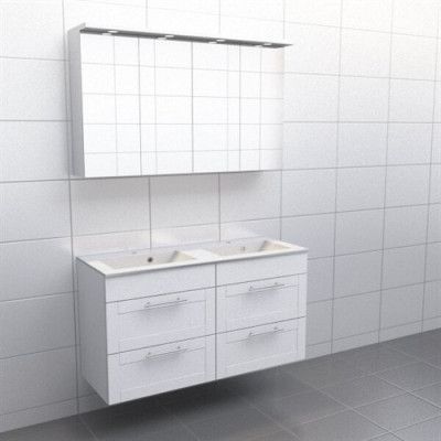 Vit ram Källa Vila 120 cm dubbel, Spegelskåp, Nej