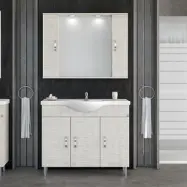 Möbelpaket Alba 100 beige med spegelskåp (2 skåp)