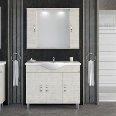 Möbelpaket Alba 100 beige med spegelskåp (2 skåp)