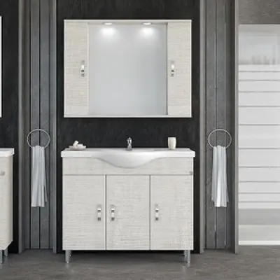 Möbelpaket Alba 100 beige med spegelskåp (2 skåp)