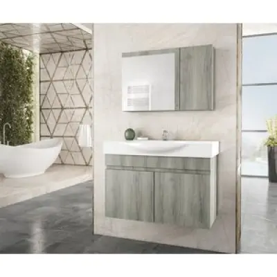 Badrumsmöbler Galaxia 85 - Brown Wood med spegelskåp