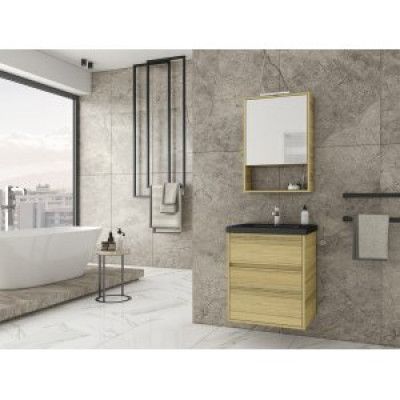 Badrumsmöbler Instinct 55 - Natural Oak/Svart med spegelskåp