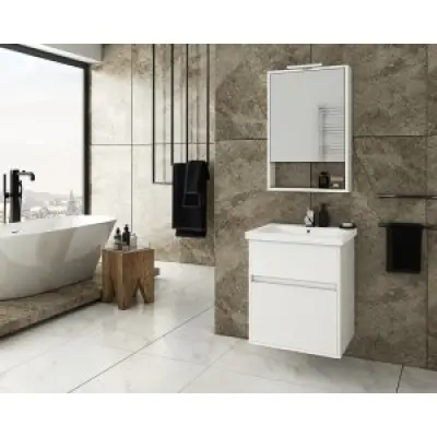 Badrumsmöbler Instinct 55 - Vitt med spegelskåp