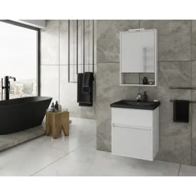 Badrumsmöbler - Vitt/Svart med spegelskåp