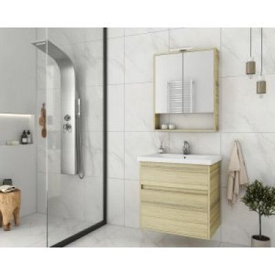 Badrumsmöbler Instinct 65 - Natural Oak med spegelskåp