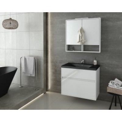 Badrumsmöbler Instinct 80 - Vitt/Svart med spegelskåp