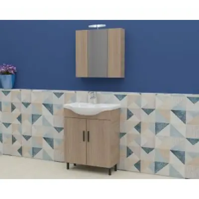 Badrumsmöbler Luna 65 - Beige med spegelskåp