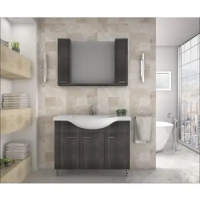 Badrumsmöbler - Grått med spegelskåp