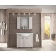 Möbelpaket Monaco 88 vit/beige med spegelskåp (2 skåp)