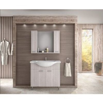 Möbelpaket Monaco 88 vit/beige med spegelskåp (2 skåp)