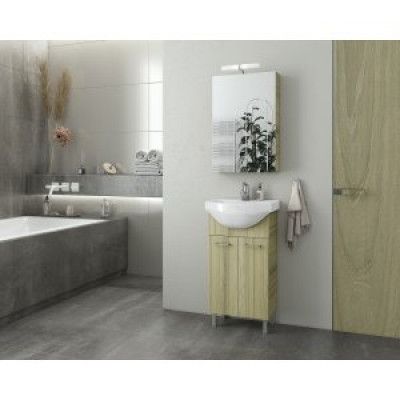 Badrumsmöbler Ritmo 45 - Natural Oak med spegelskåp