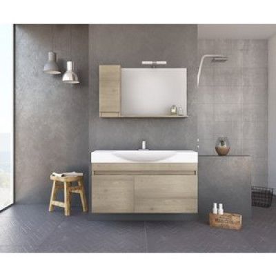 Badrumsmöbel Senso - Träfärgad med spegelskåp