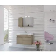 Badrumsmöbler Senso 85 - Träfärgat med spegelskåp