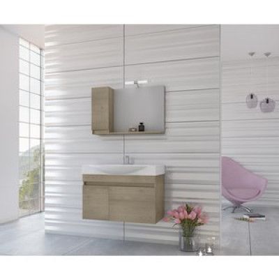 Badrumsmöbler Senso 85 - Träfärgat med spegelskåp