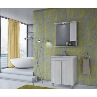 Badrumsmöbler Square 60 - Vitlaserad ekfinish med spegelskåp