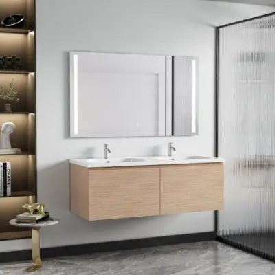 Siena Badrumskommod 120 cm  Dubbla Tvättställ | LED-spegel | Vägghängd | Mjukstängning
