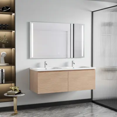 Siena Badrumskommod 120 cm  Dubbla Tvättställ | LED-spegel | Vägghängd | Mjukstängning