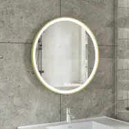 Stilren LED-spegel 80x80cm | Guldaluminiumram| Anti-fog&touch-styrning