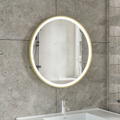 Stilren LED-spegel 80x80cm | Guldaluminiumram| Anti-fog&touch-styrning