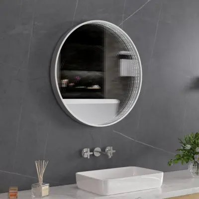 Tunnel-spegel 60 cm | Silver aluminiumram | LED-belysning med dimmer