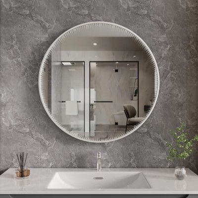 Tunnel-spegel 80 cm | Silver aluminiumram | LED-belysning med dimmer