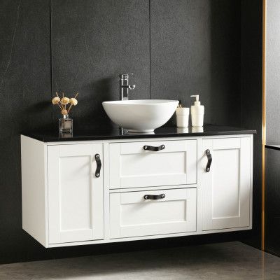 Stor kommod 120cm med tvättställ | Bänkskiva i svart marmor | Alto