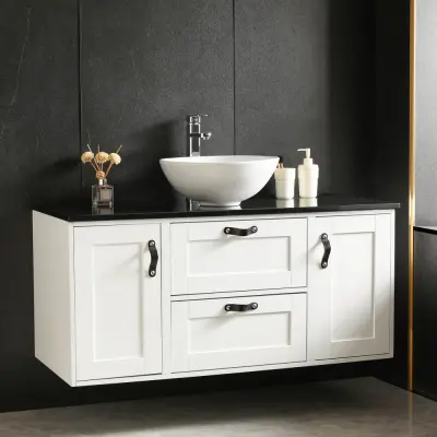 Stor kommod 120cm med tvättställ | Bänkskiva i svart marmor | Alto