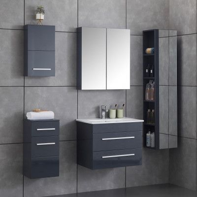 Stort badrumspaket | Kommod 60cm | Badrumsmöbel i högblank grå