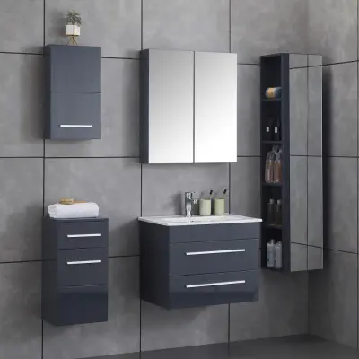 Stort badrumspaket | Kommod 60cm | Badrumsmöbel i högblank grå