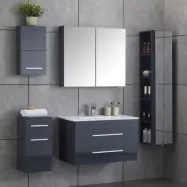 Stort badrumspaket | Kommod 80cm | Badrumsmöbel i högblank grå