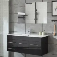 Tvättställskåp 120cm | Med handfat& spegel | Högblank svart