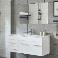 Tvättställskåp 120cm | Med handfat& spegel | Högblank vit