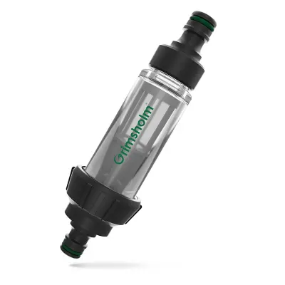 Filter för mikrobevattning som tar bort smuts och partiklar. Förhindrar stopp och ger jämn bevattning. Perfekt vid användning av brunnsvatten.