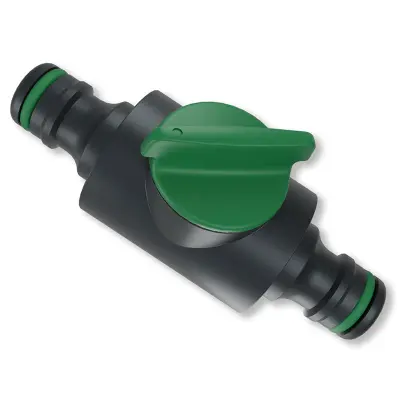 Med denna slangkoppling med reglerventil stänger du av eller sätter på flödet i vattenslangen på det ställe du placerar den.