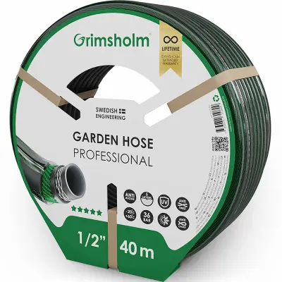 Premium vattenslang för krävande användning. Antitwist, UV-tålig och klarar upp till 36 bar. Extra följsam och slitstark kvalitet.