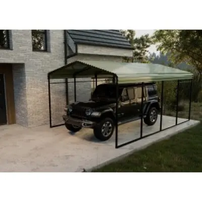 Carport med metallram och färgplåt