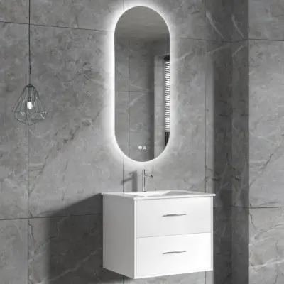 Badrumsmöbel | Oval LED-spegel | Kommod med blandare | Nimbo - 60 cm