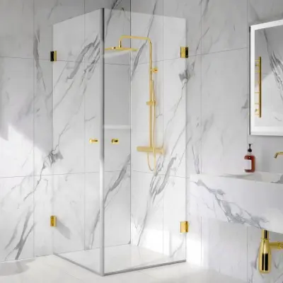 Duschhörna 80x80cm | Säkerhetsglas&mässingsfärgade detaljer | Gianna