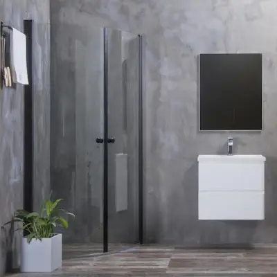 Duschhörn Bathlife Mångsidig Rund Dörr 45° Svart