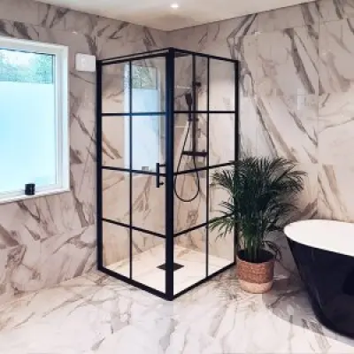 Duschhörna 100×100×200 cm – svarta profiler&6 mm säkerhetsglas