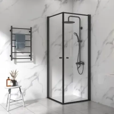 Duschhörna 90x90cm | Aluminium&säkerhetsglas | Svart ram
