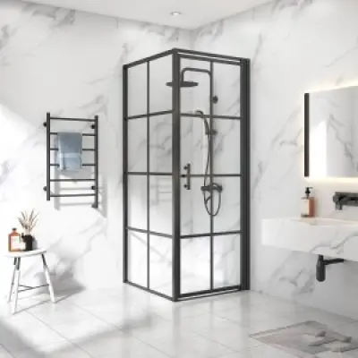 Duschhörna 90x90x200 cm | 6 mm säkerhetsglas | Svarta profiler