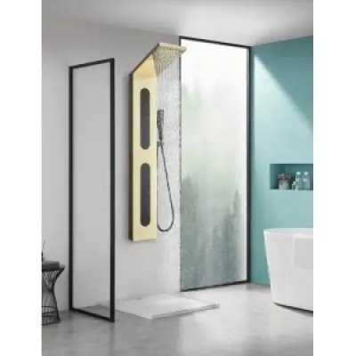 Duschpanel Zeri – spegelguld och svart rostfritt stål