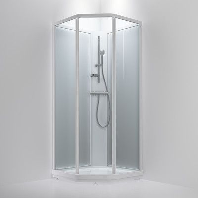 INR BRIC 2, Klarglas (front), Frost (bakvägg), Vita profiler, 900x900mm - Duschkabin