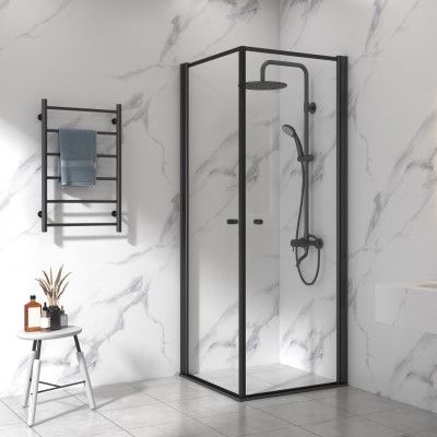 Duschhörna 80x80cm | Aluminium& säkerhetsglas | Svart ram