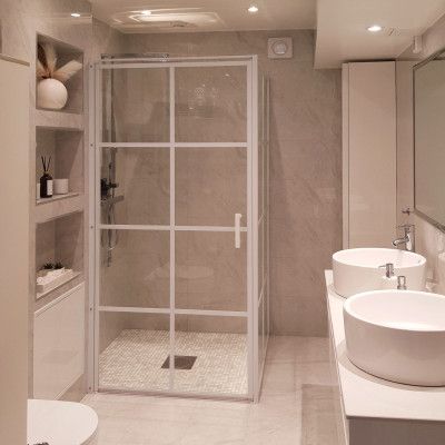 Duschhörna 100cm med vita profiler och 6mm säkerhetsglas