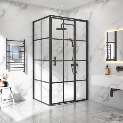 Duschhörna 110x110x200cm | 6mm säkerhetsglas | Svarta profiler