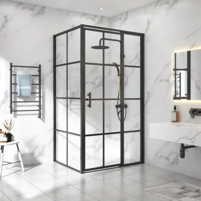 Duschhörna 110x110x200cm | 6mm säkerhetsglas | Svarta profiler